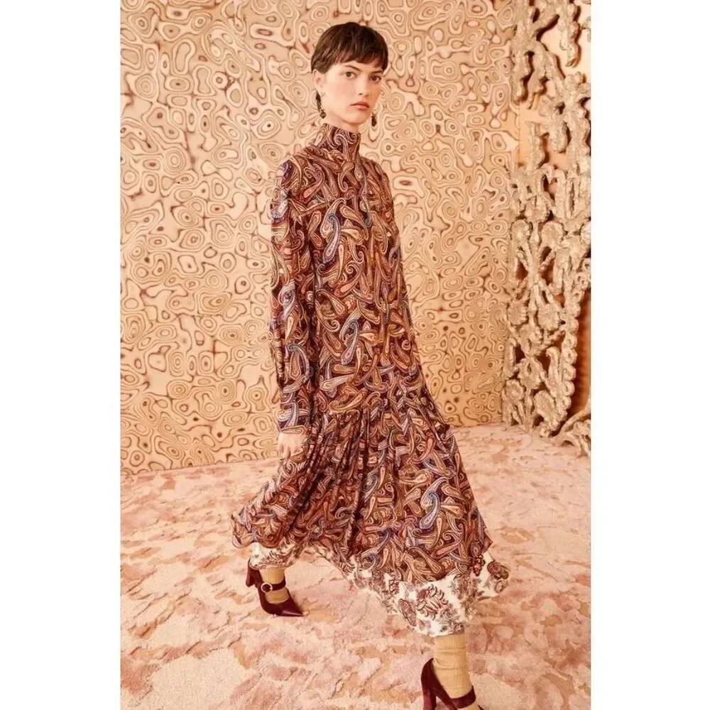 ULLA JOHNSON Paisley Print Wool Twill Adira Dress New With Tags Size 0